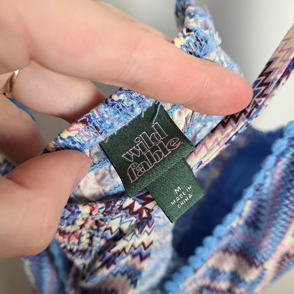 Wild Fable White Purple Geometric Babydoll Fit & Flare Mini Dress Size Medium - Picture 5 of 6